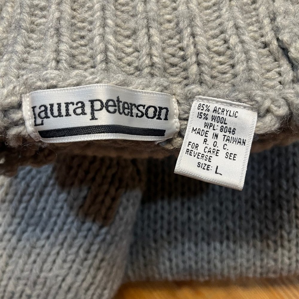 Laura Peterson 80s Vintage Gray Wool Blend Tunic Chunky Knit Sweater w Pockets L - Picture 7 of 7